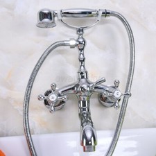 Chrome Brass Wall Mounted Clawfoot Bath Tub Faucet with Hand Shower Spray