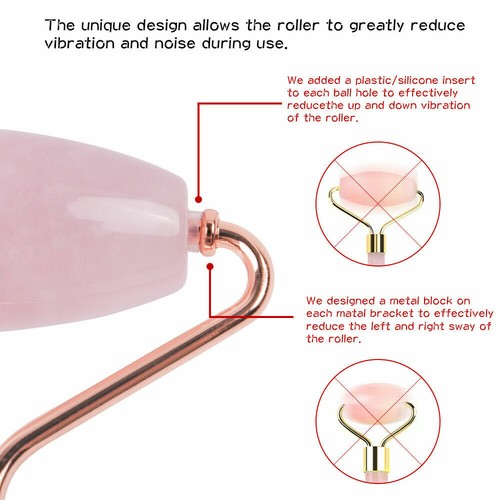 Massager Tool Set Natural Rose Quartz Jade Face Roller+Pink Heart Gua Sha Board - Picture 9 of 12