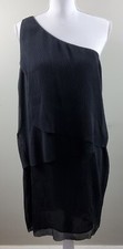 Michael Kors MK One Shoulder Pleated Chiffon Dress Black Size L