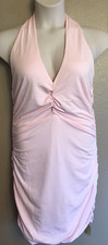 WOMEN'S SIZE XL PEACH PINK SHIRRED BODYCON HALTER DRESS-HILINKER