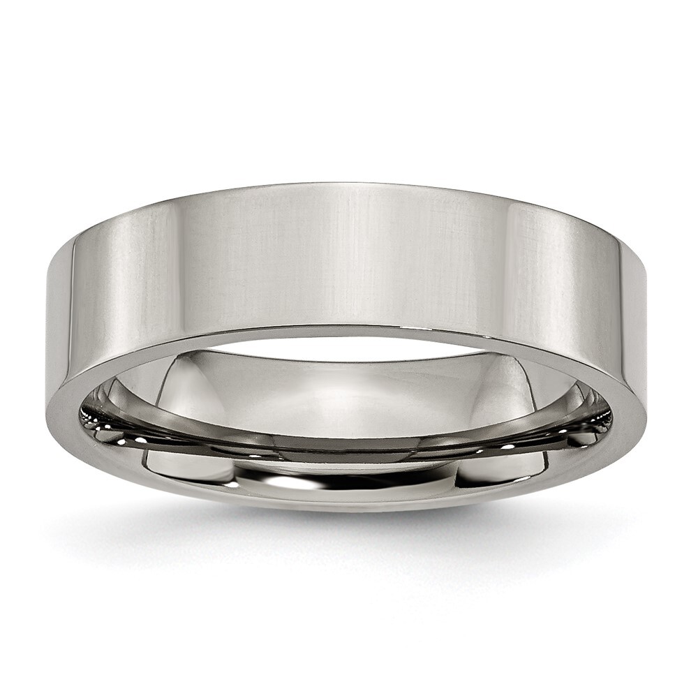 Titanium Polished 6mm Flat Band Ring Size 11 for Men 3.42gm