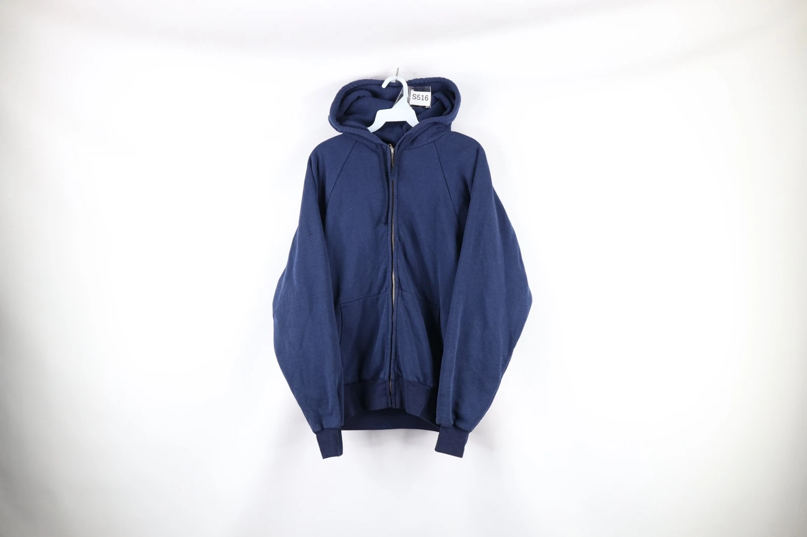 Vtg 70s Streetwear Mens M Blank Thermal Waffle Knit Lined Full Zip Hoodie USA