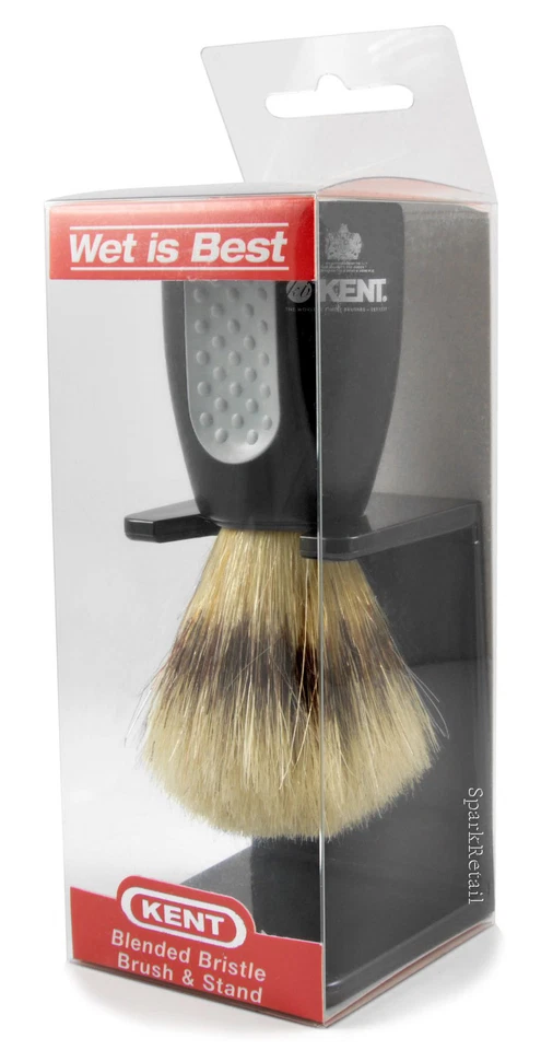 Kent WET IS BEST Black Plastic Blended Bristle Wet SHAVING BRUSH & STAND