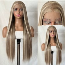 24" Long Straight Ombre Ash Blonde Wigs 13x4 Lace Front Wigs Glueless