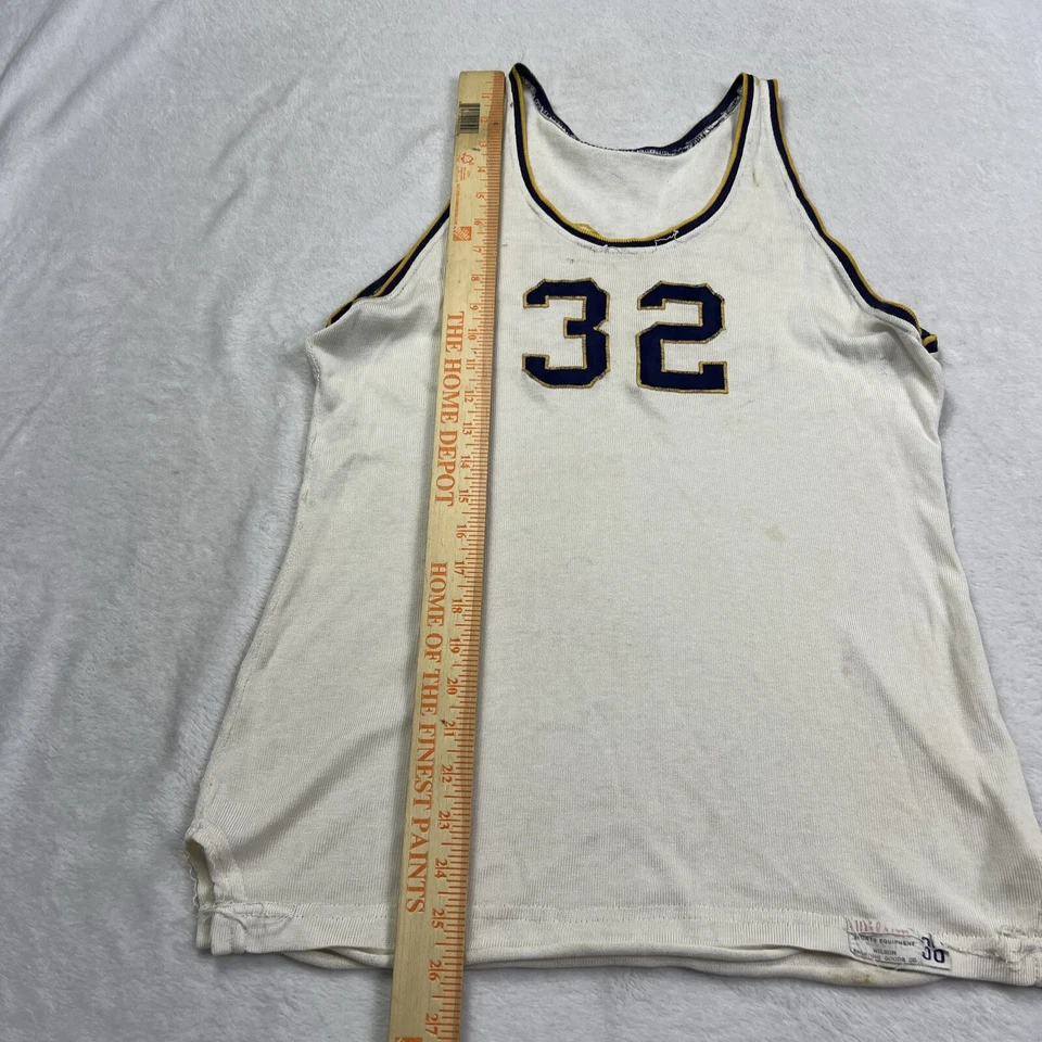 复古 Wilson #32 篮球球衣白色 38 码美国制造缝制比赛坦克 — 第 3/4 张图片