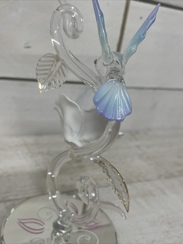 Baron Hummingbird and Pink Rose on Vine Handcrafted Glass Fast Ship - Picture 10 of 12