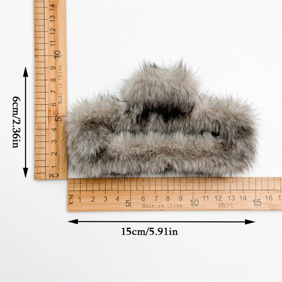 15CM Large Big Fluffy Faux Fuzzy Hair Claw Clip Women Clamp Winter Strong Clips↕ - Image 2 of 4