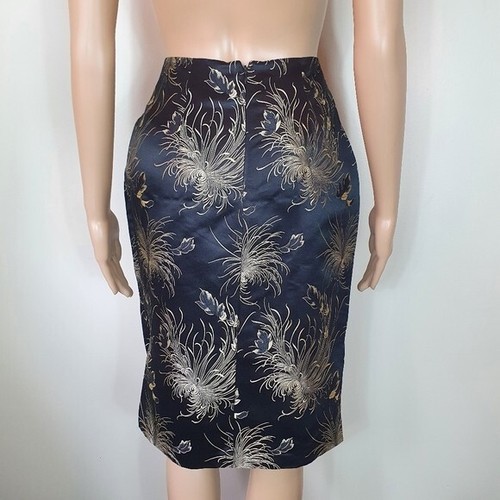 Cue design pencil skirt Silk Sz 10 Floral Jacquard brocade black gold slit NEW - Picture 5 of 6
