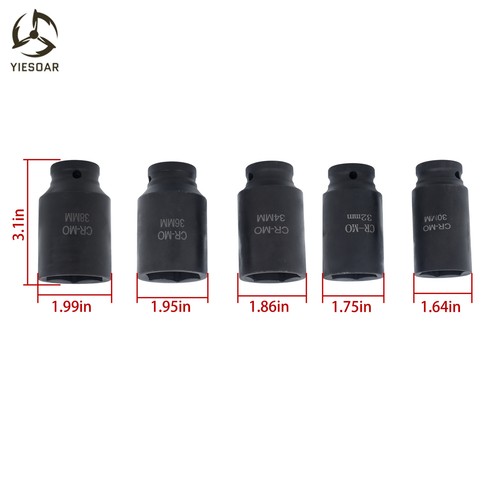 5PCS 30MM 32MM 34MM 36MM 38MM Deep Impact Socket Set Brand New 12 Points 1/2" - Picture 10 of 12