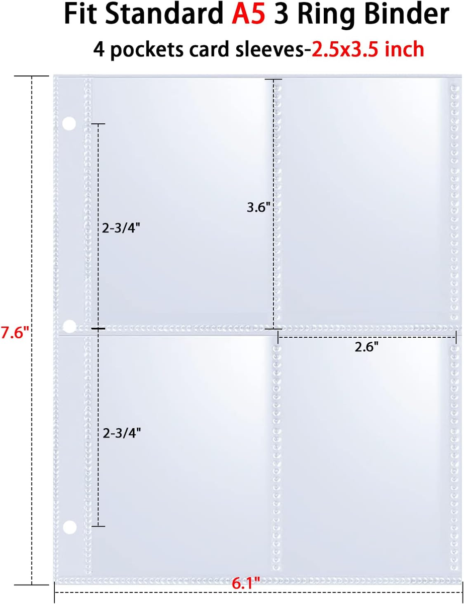 20 Pack 4 Pocket Card Sleeves A5 Binder Pages Holds 160 Trading Cards  2.5x3.5
