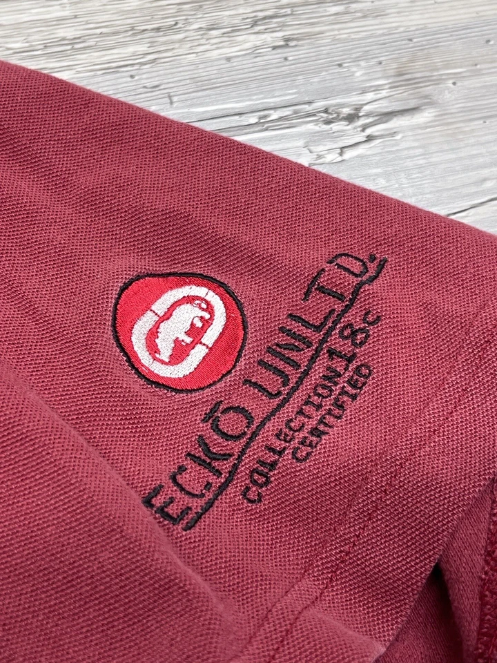 Vintage Ecko Unltd Zip Polo Shirt Hip Hop Streewear Y2K Faded Red White Stripe L - Image 3 of 4