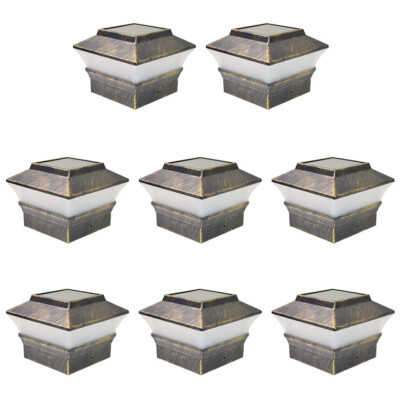 8 Black Bronze Brown White 4 x 4 Solar Post Lights Outdoor Deck Cap Fence Vinyl