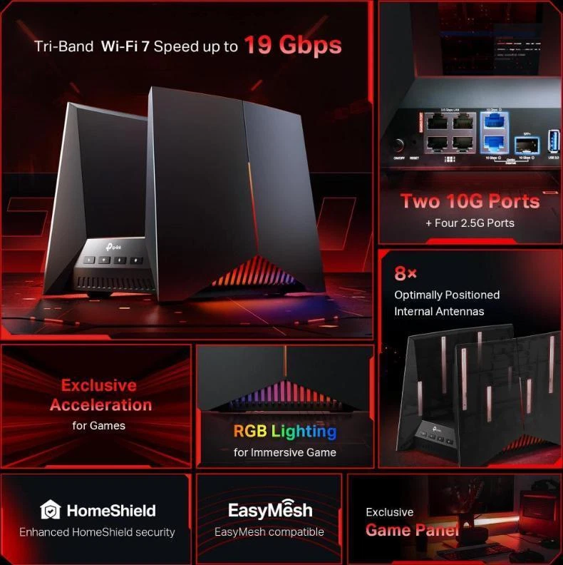 BE19000 Tri-Band WiFi 7 Gaming Router, WPA3 - ARCHER GE800 - Image 2 of 4