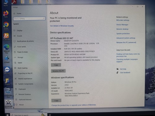 HP PC Bundle ProDesk 600 G3 8GB RAM 500GB HDD + 120GB SSD/HP EliteDisplay 22’ - Afbeelding 15 van 18