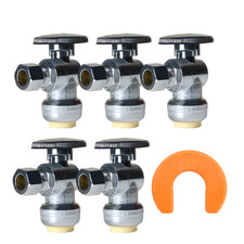 5 Pack  XFITTING 1/2" Push Fit x 3/8" OD Compression Angle Stop Valve, 1 Clip
