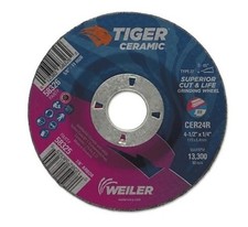 Weiler 58325 Tiger Grinding Wheel, 4-1/2 in dia x 1/4 in Thick x 7/8 in Arbor