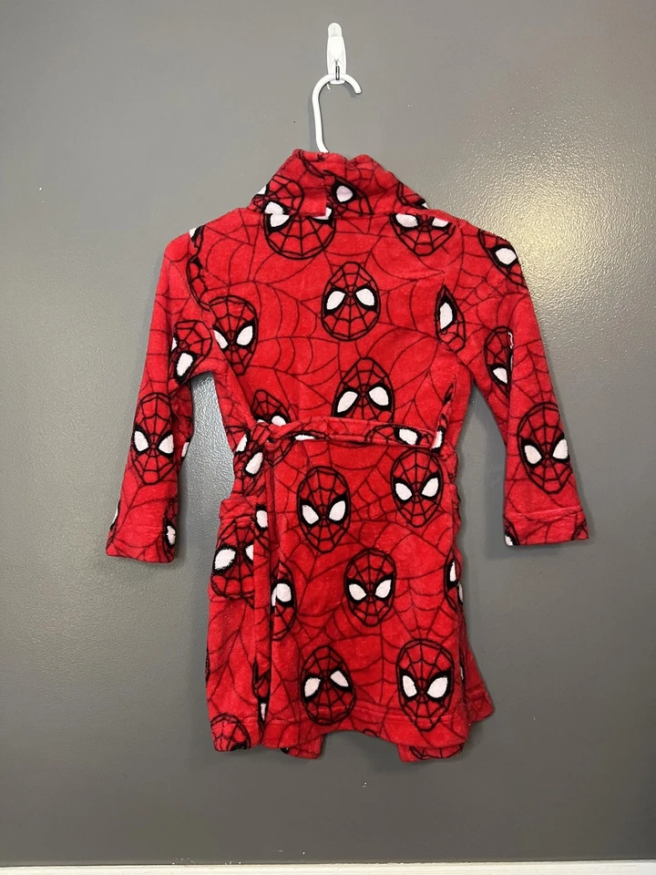 Халат Marvel Spider-Man для мальчиков 6/7 красный флисовый плюшевый халат на поясе галстук на талии детский - Изображение 2 из 3