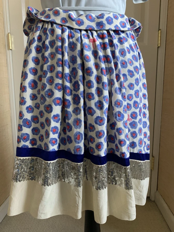 全新带标签 TSUMORI CHISATO 蓝色花朵水彩丝绸裙带侧袋 MSRP 508 美元 — 第 4/4 张图片