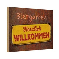 Holzschild 12X18 Cm Biergarten Herzlich Willkommen Deko Geschenk Holz Schild