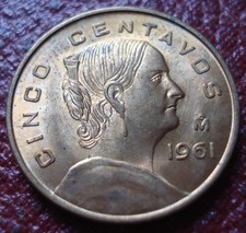 1961 MEXICO 5 CENTAVOS IN AU CONDITION