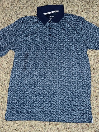 New Small Men's Walter Hagen Golf Performance 11 Golf Polo Blue Floral Pattern - Picture 1 of 3