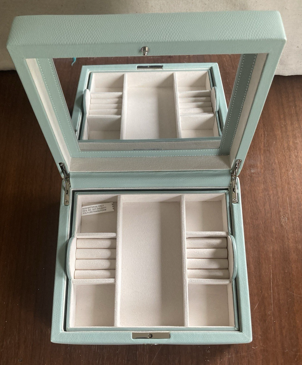 WOLF for POTTERY BARN MCKENNA Blue JEWELRY BOX Medium Used No Key
