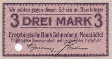 Schneeberg-Neust&auml;dtel -Erzgebirgische Bank - 3 Mark - entw. - 479.02 / 6530.4