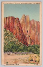 Postal de lino La Huasteca Santa Catarina Canyon, Monterrey, México década de 1930