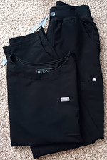 FIGS Women's Black Technical Collection Medical Scrub Set Top S  Pants XS
