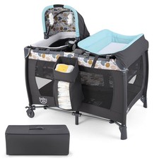 5 in 1 Bedside Bassinet w/ Diaper Changer Lockable Wheels  Travel Bag for Baby