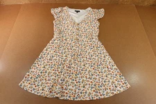 Fortune+Ivy Womens Large White Floral Flutter Sleeve V-Neck Fit & Flare Dress