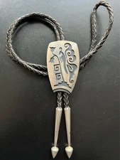 Hopi Bolo Tie by Lawrence Saufkie Butterfly Sterling Silver Native Jewelry JAPAN
