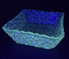 Hobbs Brockunier Electric Ice Blue Uranium Glass Daisy Button 4" Square Trinket