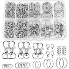 523PCS Keychain Making Kit, Metal Clips, Hooks, Rings, Clasps - Silver