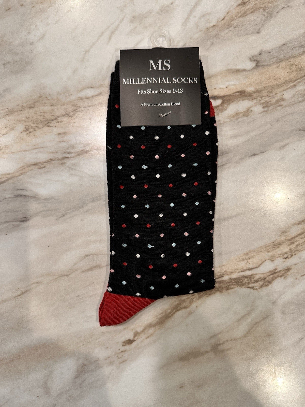 Men’s Polka Dot Dress Socks Black Multicolor Cotton Blend Size 9-13 New