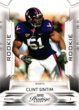 2009 Panini Prestige Rookie Card # 124 Clint Sintim, New York Giants. rookie card picture
