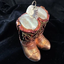 OWC Ornament Cowboy Boots Brown Glitter Southwest