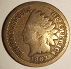 1863 US INDIAN HEAD CENT - NICE RARE CIVIL WAR COPPER/NICKEL PENNY USA - 1863-P