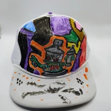 Spray Paint monster Hand Painted hat snapback trucker Flat brim Original Art