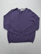 Calvin Klein Sweater Mens Large Purple Extra Fine Merino V Neck Knit Pullover