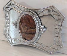 Vtg Oval Faux Gem Western Cowboy Silver Tone Belt Buckle, Read The Descript