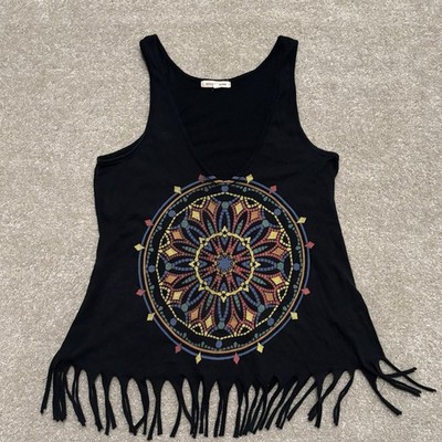 Title Unknow Women Size XS Black Fringe Sleeveless Top