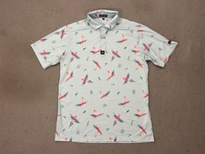 Bad Birdie Polo Shirt Mens Medium Blue Parrot Print Golf Performance Lightweight