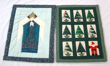 2 Homemade Quilted Christmas Wall Hangings Trees Santa Angel 15 1/2" x 11 1/2"