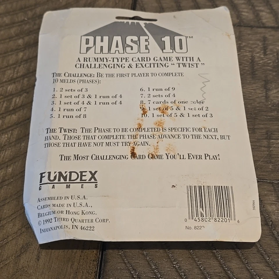Vintage 1992 Brand New FUNDEX PHASE 10 CARD GAME Rummy Type Playing Cards Sealed - Image 2 of 2