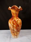 Fenton Vasa Murrhina Glass Autumn Orange Large Melon Vase 11 3/8" Tall