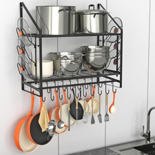 28 Inch Pot Rack Wall Mounted 2 Tier Pans Organizer Hanging Kitchen Decor Tool