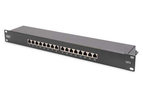 Digitus CAT 6 Shielded 16-port RJ45 Patch Panel, 1U Rack Mount, Black, Class E,