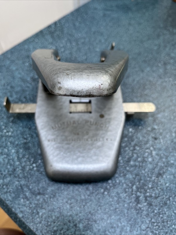 Vintage Mutual Punch No. 50 1950's Grey Metal 2 Hole Paper Punch Office Desk