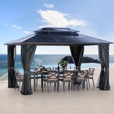 10'x13' Outdoor AL Gazebo Double layered roof with gauze curtains and curtains
